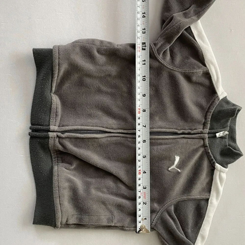 ~ Kids Puma 18m Velour Gray Jacket Full Zip Grey Soft Baby Toddler 18 mo White